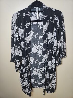 Spiritual Gangster Black Floral Open Front Tie Lightweight Cardigan Kimono OS